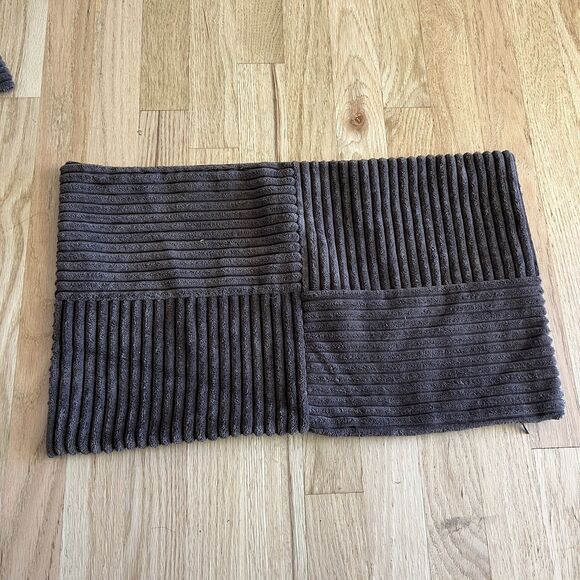 Chocolate Brown Corduroy Velvet Pillow Covers Pack of 2 Boho Decorative Patch - Picture 4 of 6